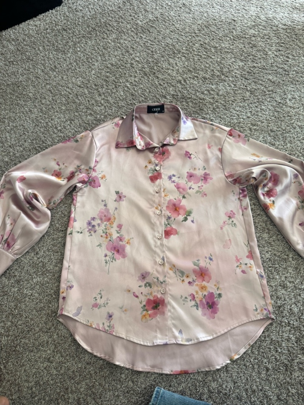 Cider Satin Floral Button Down Blouse – Romantic Cottagecore Spring Top sz XS